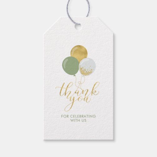 Gold  Green Balloons  Party Thank you Favor Tag