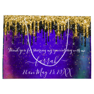 Gold Green Black Drips Favor Blue Large Gift Bag