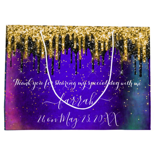  Gold Green Black Drips Favor Blue Large Gift Bag (Back)