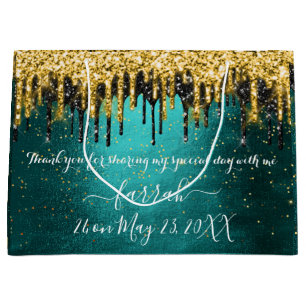 Gold Green Black Drips Favor Large Gift Bag