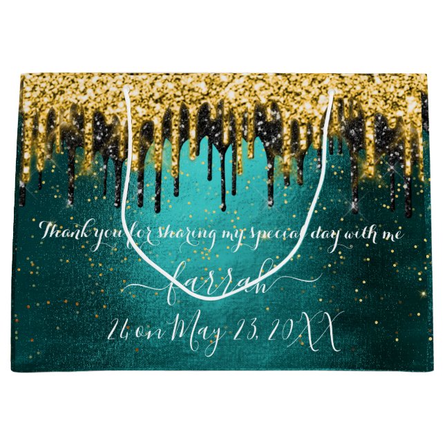  Gold Green Black Drips Favor  Large Gift Bag (Front)
