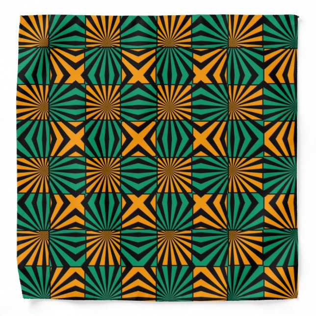 Gold Green Black Square Bold Geometric Pattern  Bandana (Front)