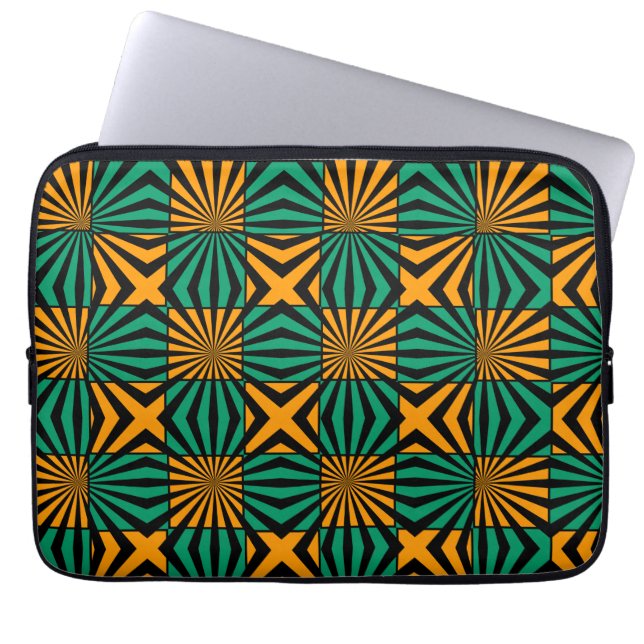 Gold Green Black Square Geometric Pattern  Laptop Sleeve (Front)