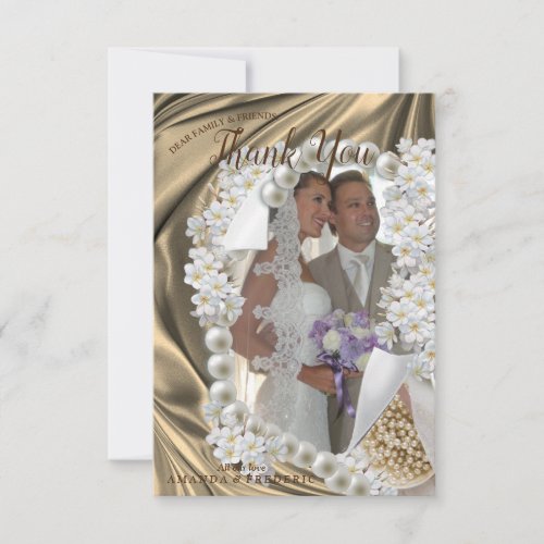 GoldGreenBlueivory Silk WeddingThank You Card