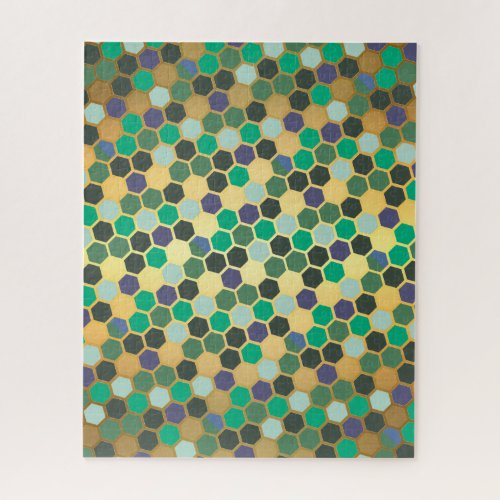 Gold Green Blue Pattern Shapes Hard Fun Difficult Jigsaw Puzzle