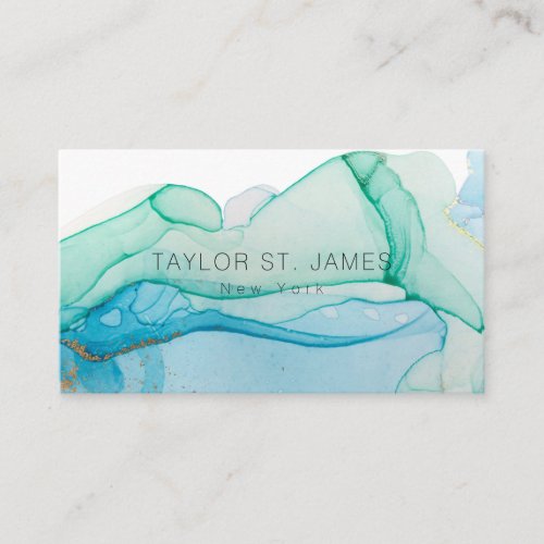 Gold Green Blue Watercolor Painting Splatter Business Card