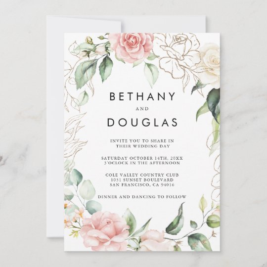 Gold Green Blush Back & Front Formal Wedding Invitation | Zazzle.com