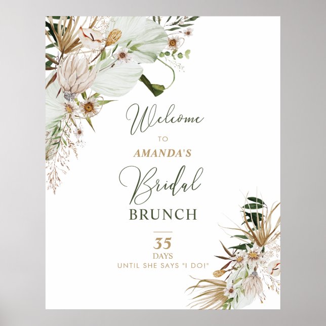 Gold & Green Boho Bridal Shower Brunch Welcome Poster (Front)