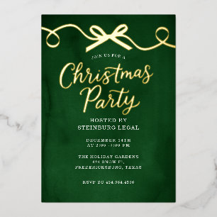 Gold Green Bow Office Corporate Christmas Party  Foil Invitation