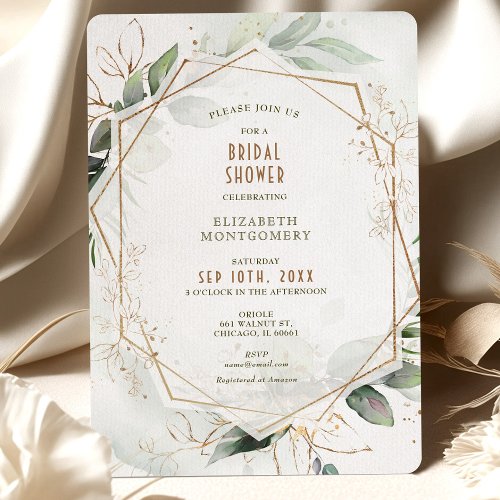 Gold  Green Bridal Shower Geometric Invitation