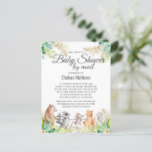 Gold Green Brown Floral Animal Baby Shower by Mail Invitation Postcard (Standing Front)