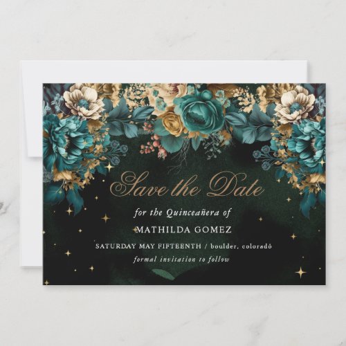 Gold Green Celestial Quinceaera Save The Date  Invitation