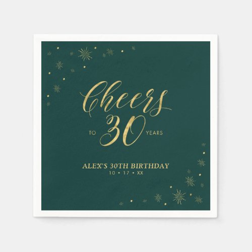Gold  Green Cheers 30th Birthday Party Napkins