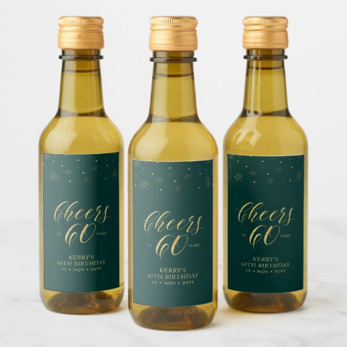 Gold  Green Cheers 60 years 60th Birthday Party Wine Label