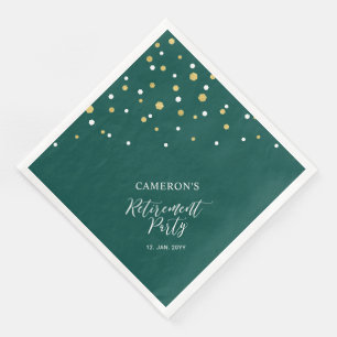 Gold & Green Chic Confetti Retirement Party Paper Dinner Napkins