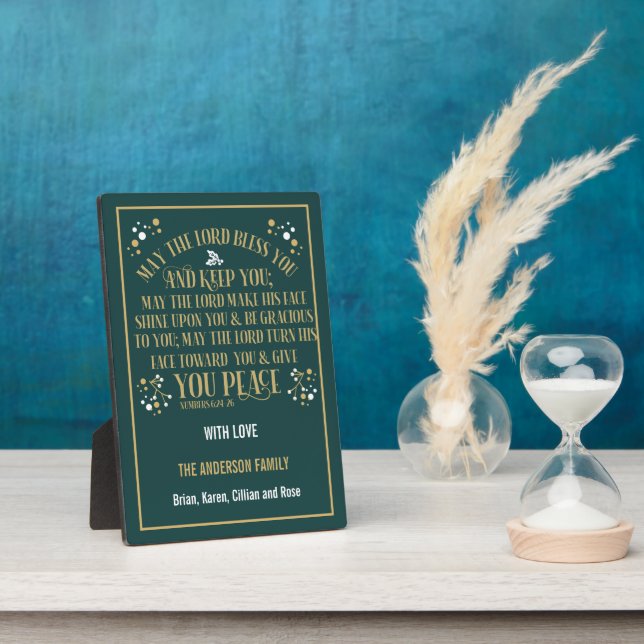 Gold Green Christmas Blessing Numbers 6:24-26 Plaque (Side)