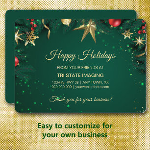 Gold Green Christmas Decorations Corporate Thanks Holiday Card