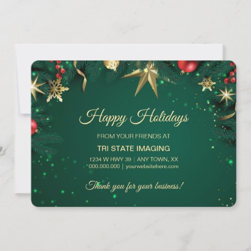 Gold Green Christmas Decorations Corporate Thanks Holiday Card
