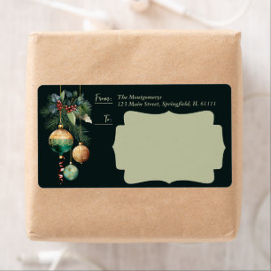 Gold Green Christmas Ornaments Shipping Label