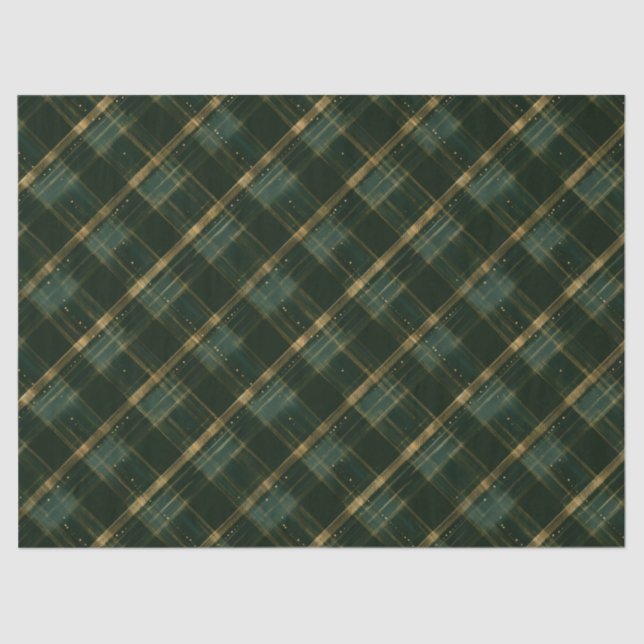 Gold Green Christmas Plaid  Tissue Paper (Front)