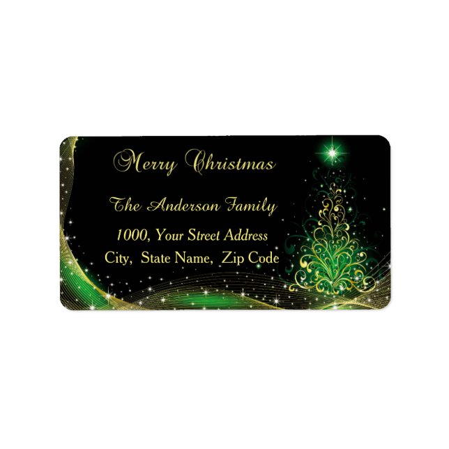 Gold Green Christmas Return Address Label (Front)
