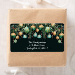 Gold Green Christmas Tree Ornaments Label<br><div class="desc">Elegant Christmas holiday large return address labels feature a design of pine branches,  green and gold Christmas ball ornaments and ribbons on a deep green background with your details in chic lettering. MATCHING items and sizes in our collection.</div>