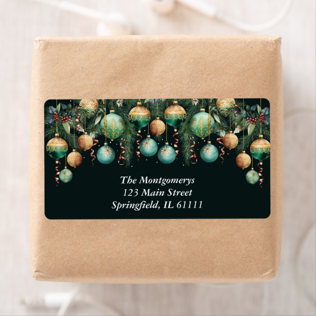 Gold Green Christmas Tree Ornaments Label (Insitu)