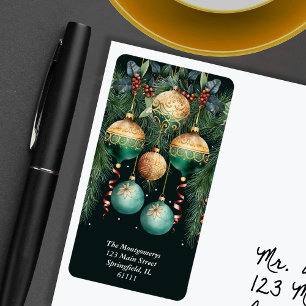 Gold Green Christmas Tree Ornaments Return Address Label