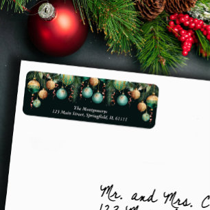 Gold Green Christmas Tree Ornaments Return Address Label