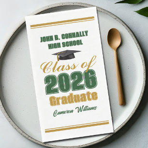 Gold Green Class of 2026 Graduation Party Paper Guest Towels