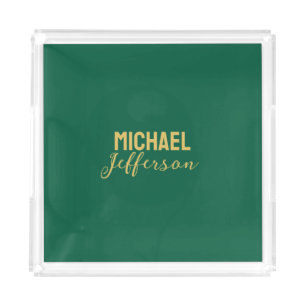 Gold green color elegant modern minimalist name acrylic tray