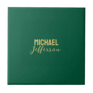 Gold green color elegant modern minimalist name ceramic tile
