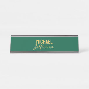 Gold green color elegant modern minimalist name desk name plate