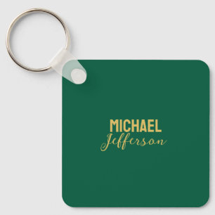 Gold green color elegant modern minimalist name keychain