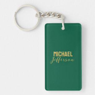 Gold green color elegant modern minimalist name keychain