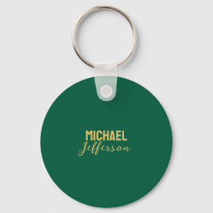 Gold green color elegant modern minimalist name keychain