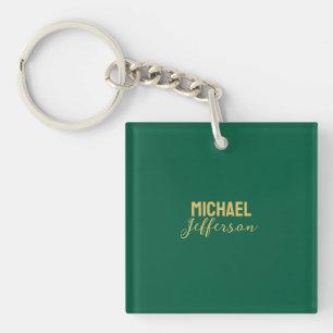 Gold green color elegant modern minimalist name keychain