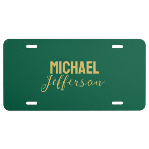 Gold green color elegant modern minimalist name license plate