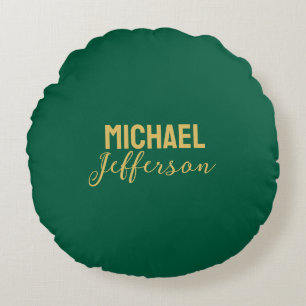 Gold green color elegant modern minimalist name round pillow