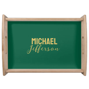 Gold green color elegant modern minimalist name serving tray