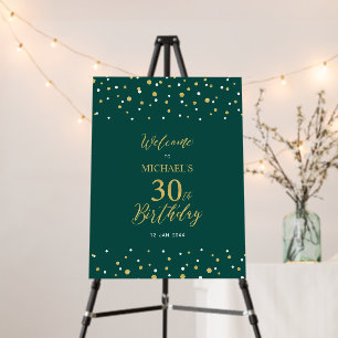 Gold & Green Confetti 30th Birthday Party Welcome Foam Board