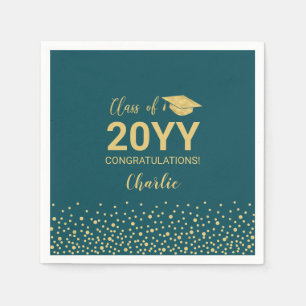 Gold Green Confetti Class of 2022 Graduation Party Napkins