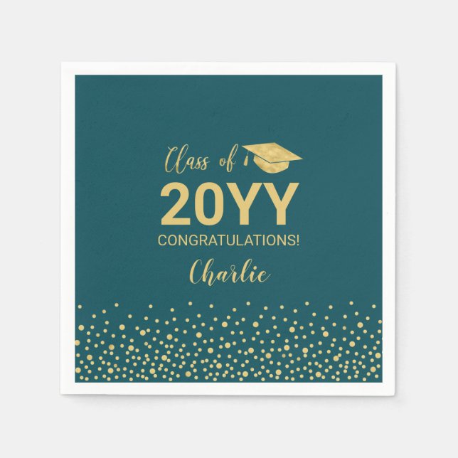 Gold Green Confetti Class of 2022 Graduation Party Napkins (Front)
