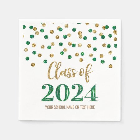 Gold Green Confetti Class Of 2024  Napkins