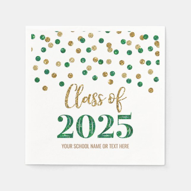 Gold Green Confetti Class of 2025 Napkins (Front)