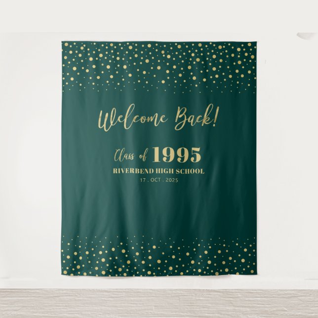 Gold & Green Confetti Class Reunion Party Backdrop (Front)