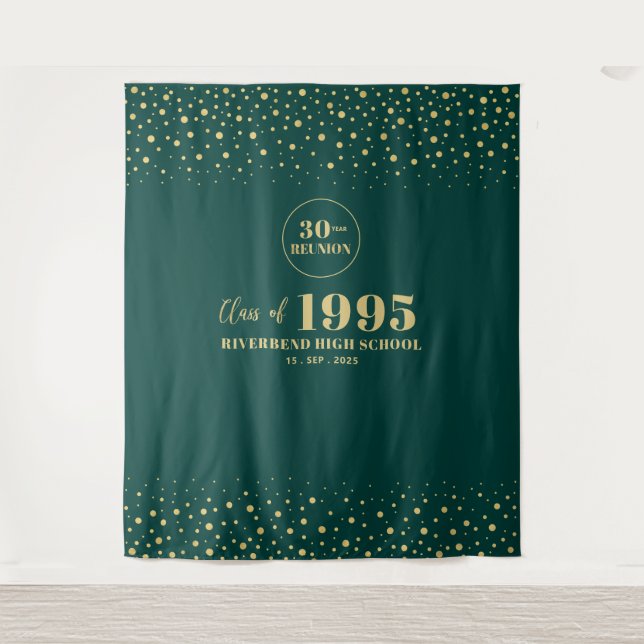 Gold & Green Confetti Class Reunion Party Backdrop (Front)
