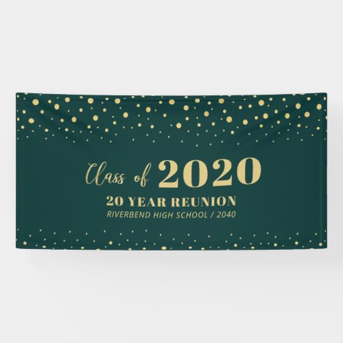 Gold  Green Confetti Class Reunion Party Welcome Banner