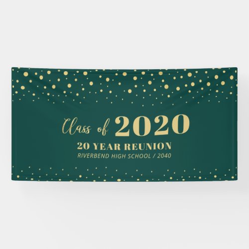 Gold  Green Confetti Class Reunion Party Welcome Banner