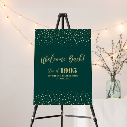 Gold  Green Confetti Class Reunion Party Welcome Foam Board